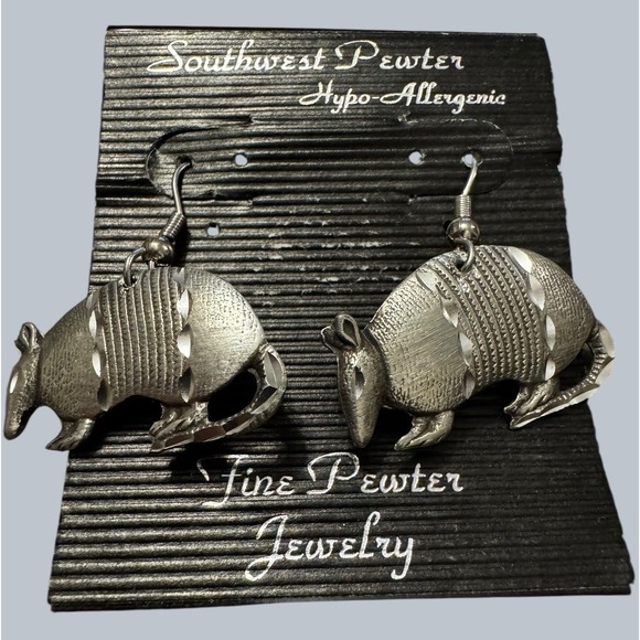 Southwest Pewter Jewelry - Southwest Pewter Armadillo Dangle Earrings 1"